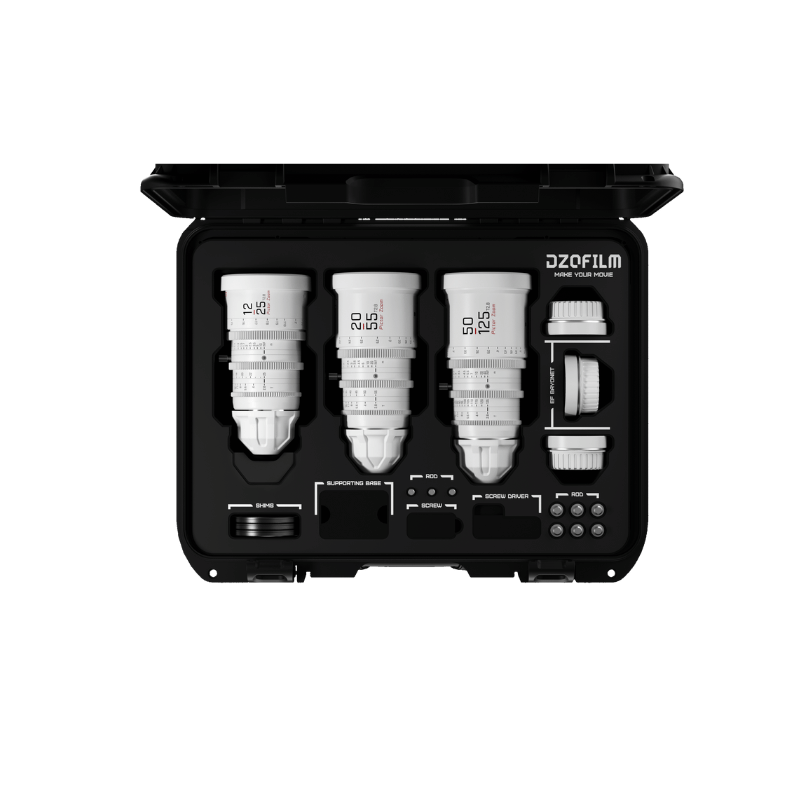 DZOFILM PictorBundle_12-25/50-125/20-55 T2.8 WHT-&Oacute;PTICAS ZOOM CINE-Apodax